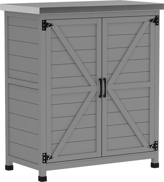 Outsunny Gartenschrank aus Holz und verzinktem Stahl in Grau mit Doppeltür und Einlegeböden für Garten und Terrasse, B/T/H: 79 x 43 x 92 cm - Bild 1