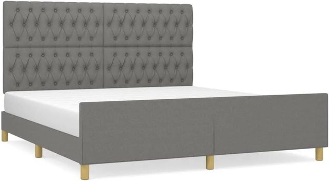 vidaXL Bettgestell mit Kopfteil in Dunkelgrau aus Stoff, B/T/H: 180 x 200 x 128 cm - Bild 1