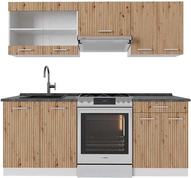 Vicco R-Line Küchenzeile Artisan Eiche/Weiß in Anthrazit, Breite: 200 cm - Bild 1