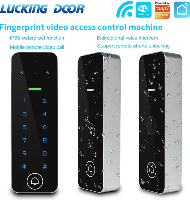 LUCKING DOOR Smart Video-Gegensprechanlage mit Tuya App, RFID-Zutrittskontrolle, Fingerabdruck und Tastatur, Visuelle Türklingel in Schwarz mit Metallgehäuse - Bild 1