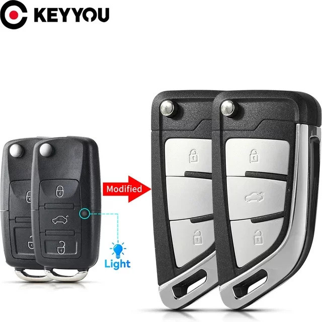 KEYYOU Klappschlüssel Gehäuse für VW Volkswagen Golf Passat Polo Touran Bora und Seat Skoda in Schwarz - Bild 1