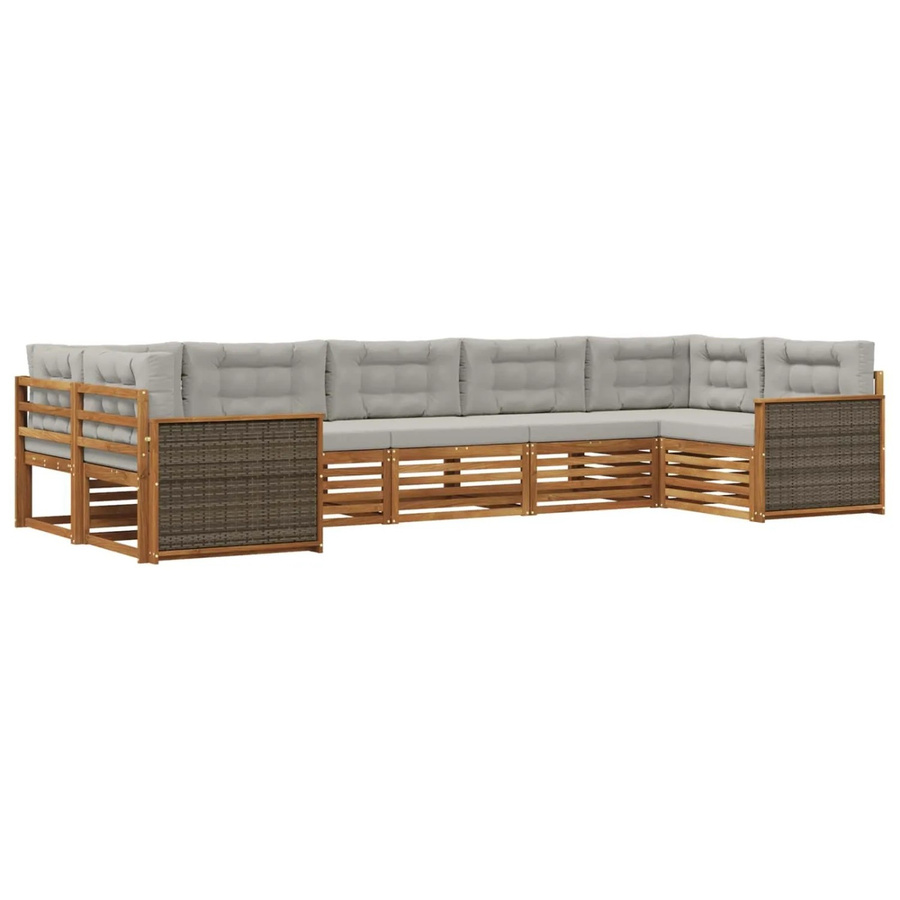 vidaXL Outdoor-Sofagarnitur L-Form aus Akazienholz mit Kissen in Natur und Hellgrau - Bild 2