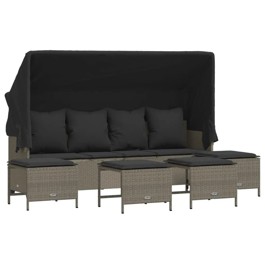vidaXL 5-tlg Garten-Sofagarnitur aus Poly-Rattan in Hellgrau mit 4-Sitzer-Sofa, Dach, Fußhockern und UV-beständigen Kissen - Bild 2