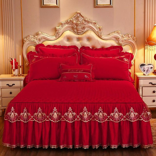 Bettwäsche-Set von Your Warm Home in Rot mit Spannbettlaken und Kissenbezügen aus Baumwollmischung, B/T: 150 x 200 cm - Bild 1