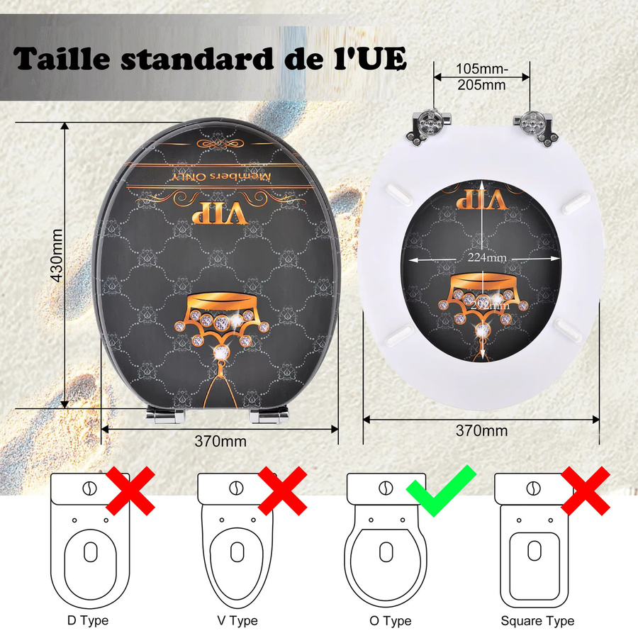 Sainos MDF WC-Sitz mit Absenkautomatik in Schwarz und Gold, oval mit Soft-Close-Funktion, Breite: 43,0 cm, Tiefe: 37,0 cm - Bild 6