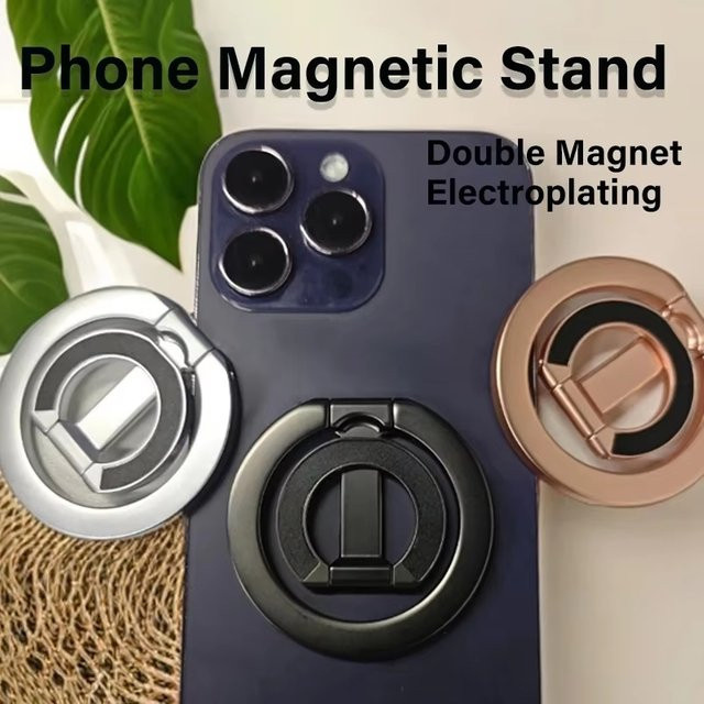 VORTNGLE Magnetischer Handy-Ringhalter für MagSafe iPhone 16, Doppelseitiger faltbarer Handyständer und Handygriff mit Kickstand, Schwarz - Bild 1