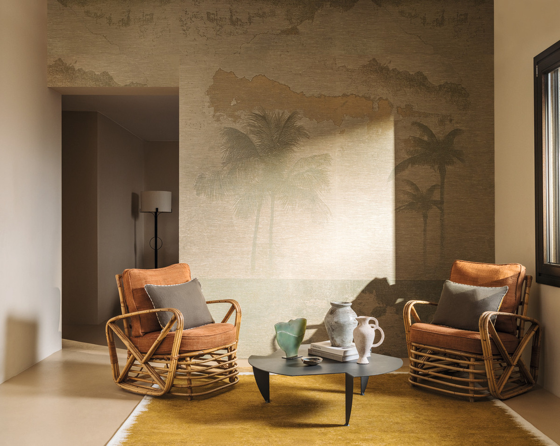 Élitis Wandbild Palmeraie RM 1123 60 mit floralem Design in Grün, Gold und Beige - Bild 1