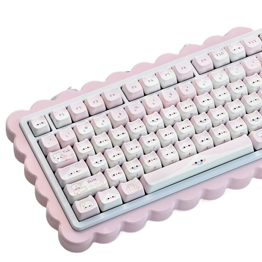MAIMOOO Berry Meow Katzenkopf Tastenkappen im MAO-Profil aus PBT für mechanische Tastaturen, Rosa - Bild 2