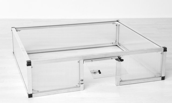 KGT Schildkröten-Unterbau für Frühbeet mit Pendelklappe aus Aluminium und Polycarbonat, Farbe: Silber, B/T/H: 103 x 91 x 26 cm