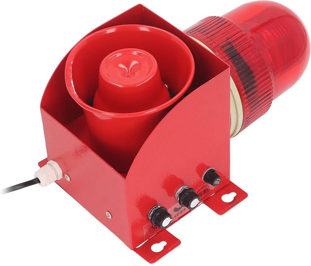 Aimo Industrielle Sirene mit Blitzlicht in Rot, Wasserdicht, Einstellbare Lautstärke und Ton, Wandmontage für Außenbereich, 220V mit EU-Stecker - Bild 1