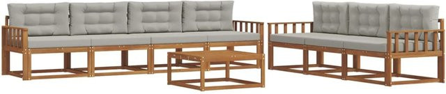 vidaXL Outdoor-Sofagarnitur 8-teilig aus Akazienholz mit Kissen in Natur und Grau - Bild 1