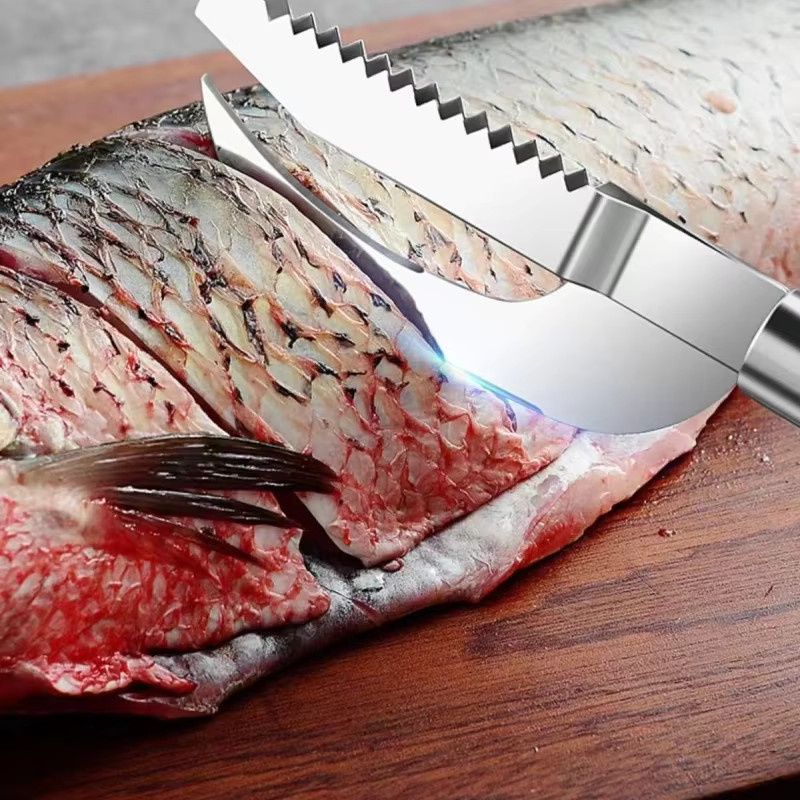 3 in 1 Fischschuppenmesser aus Edelstahl zum Schuppen, Kratzen und Graben in Silber und Weiß - Bild 3