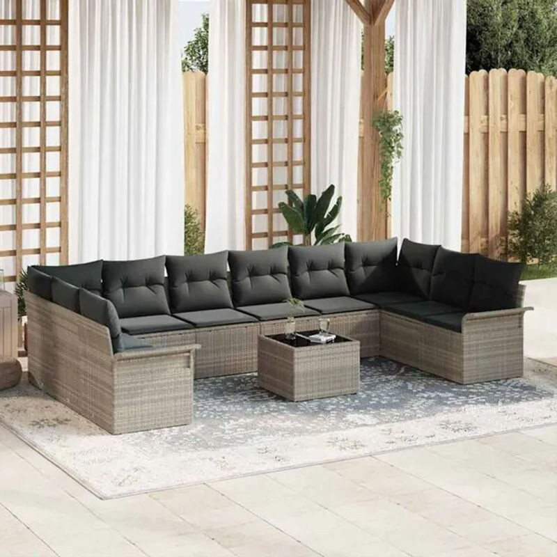 vidaXL Garten-Sofa-Set aus Poly-Rattan mit 11-teiligem Zubehör und integriertem Stauraum in Grau - Bild 1
