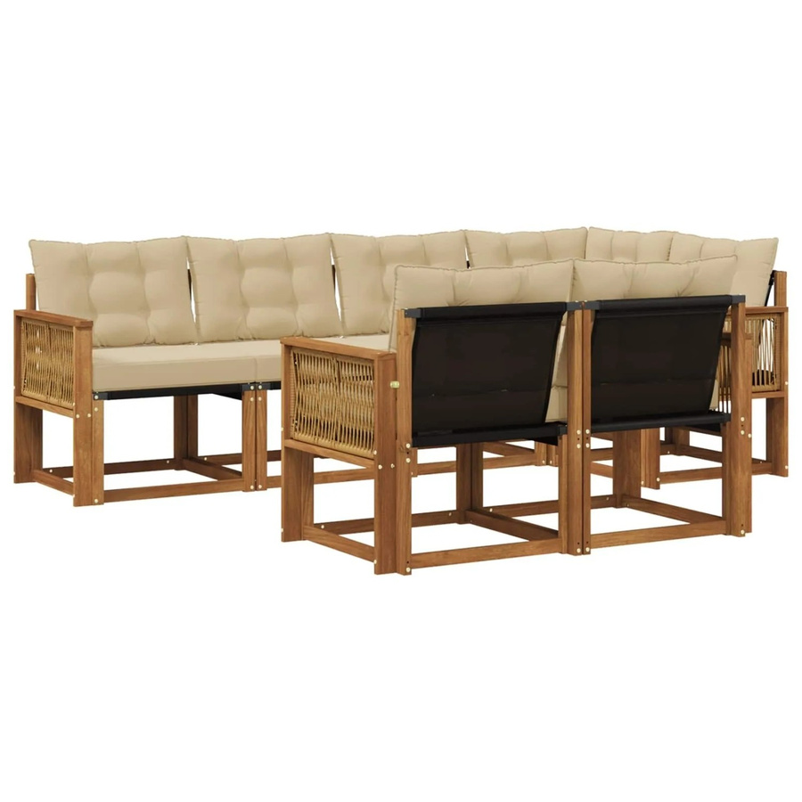 vidaXL Outdoor-Sofagarnitur in L-Form aus massivem Akazienholz mit Textilene und 7 Kissen in Natur und Beige - Bild 2