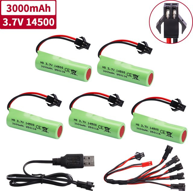 Jiaojiren Akku und Ladegerät Set für RC Stunt Auto, 3,7 V 14500 3000 mAh mit SM-2P Stecker und USB-C, Farbe Grün - Bild 1