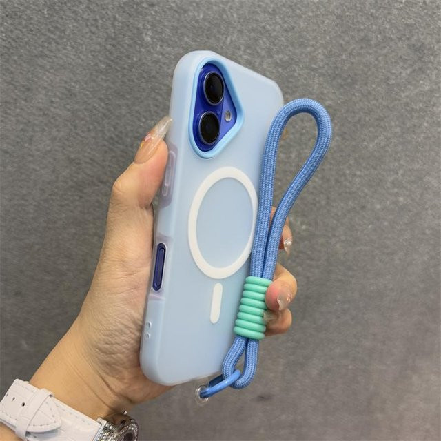 3-in-1 MagSafe Schutzhülle mit Lanyard für Apple iPhone 16 15 14 13 12 Pro Max, magnetisch und kabelloses Laden unterstützt, transparent/blau - Bild 1