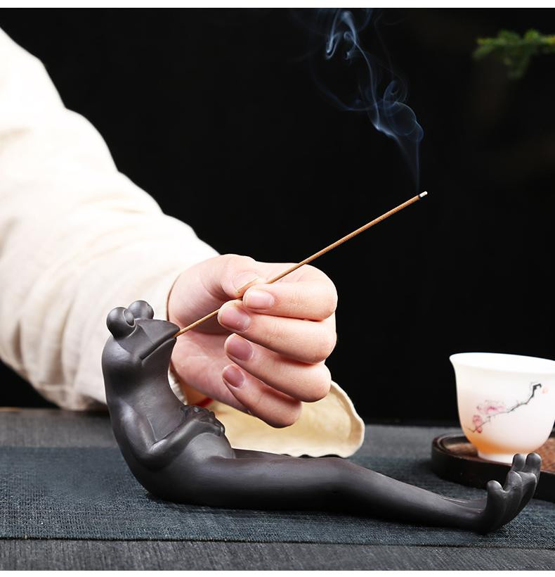 Yiran Furniture Keramik Räucherstäbchenhalter in Frosch-Design als Räuchergefäß und Aschefänger für Aromatherapie und Yoga - Bild 2