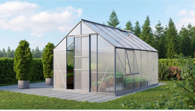 Vitavia Gewächshaus Meridian 9900 aus eloxiertem Aluminium mit Polycarbonat-Verglasung und Fundament, 9,9 m² - Bild 1