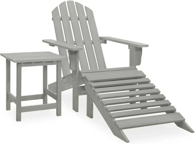 vidaXL Adirondack-Gartenstuhl mit Fußstütze und Tisch aus Tannenholz in Grau - Bild 1