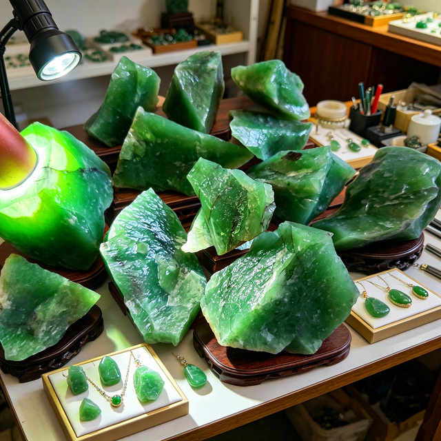 Dulong Jadestein aus natürlichem grünem Jadeit als Mineralprobe und Deko-Kristallstein - Bild 1