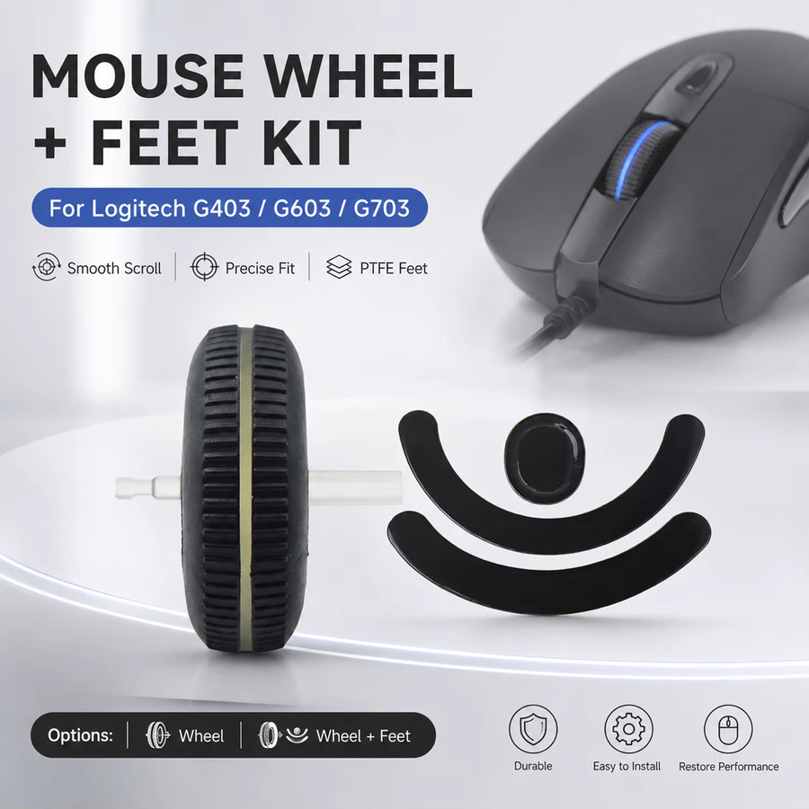 Logitech Gaming-Maus Ersatzteil-Set für G403, G603, G703 mit Scrollrad und Anti-Rutsch-Mausfüßen in Schwarz - Bild 1