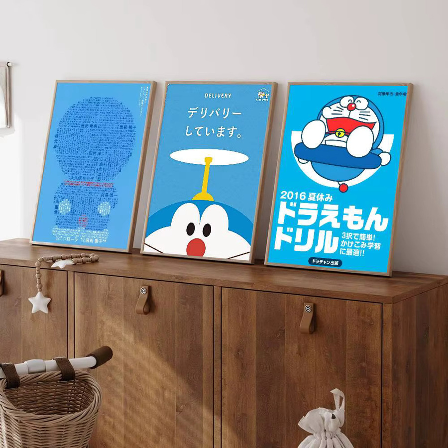Doraemon Anime Retro Kraftpapier-Aufkleber in Weiß und Blau für DIY Wandgestaltung in Zimmer, Bar oder Café - Bild 2