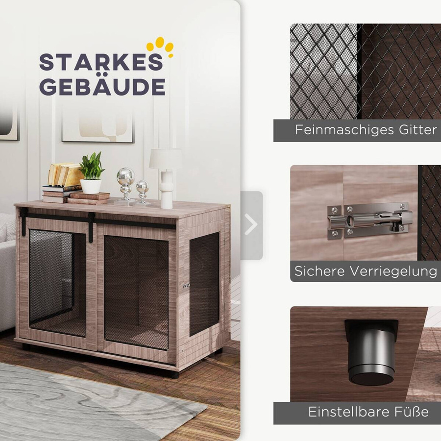 PawHut Hundekäfig als Beistelltisch mit 2 verschließbaren Türen, Hundebox aus Stahl und MDF, Farbe Nussbaum, B/T/H: 98 x 60 x 78 cm - Bild 5