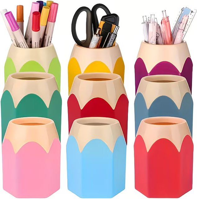Bunter Stifthalter aus Kunststoff als Schreibtisch-Organizer in Rot und Mehrfarbig für Zuhause, Büro und Klassenzimmer - Bild 1