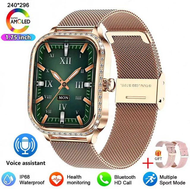 Lucky Start Smartwatch für Damen in Gold mit 1,75 Zoll Voll-Touch-Display, Bluetooth Anruffunktion, KI Sprachsteuerung und Wasserdichtigkeit - Bild 1