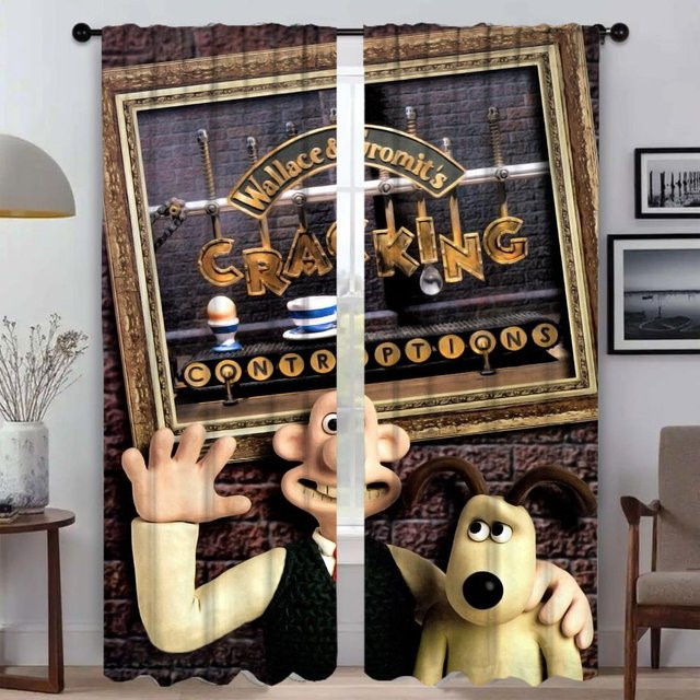 Gromit Moderne Vorhänge für Wohnzimmer und Schlafzimmer, 2er-Set Tüll mit Grafikdesign, Mehrfarbig, Breite: 50 cm, Höhe: 70 cm - Bild 1