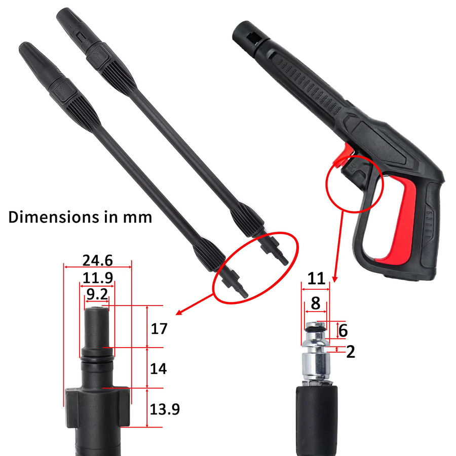 Kaikarai Hochdruckreiniger Spritzpistole Jet Lance Düse in Schwarz-Grau für Black Decker, Ar Blue Clean und Michelin - Bild 3