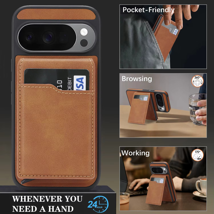 2-in-1 Ledertasche für Google Pixel 9, 9 Pro, 9A, 10, 10 Pro und 10 Pro XL mit magnetischem Kartenfach und Halterung in Grün - Bild 3