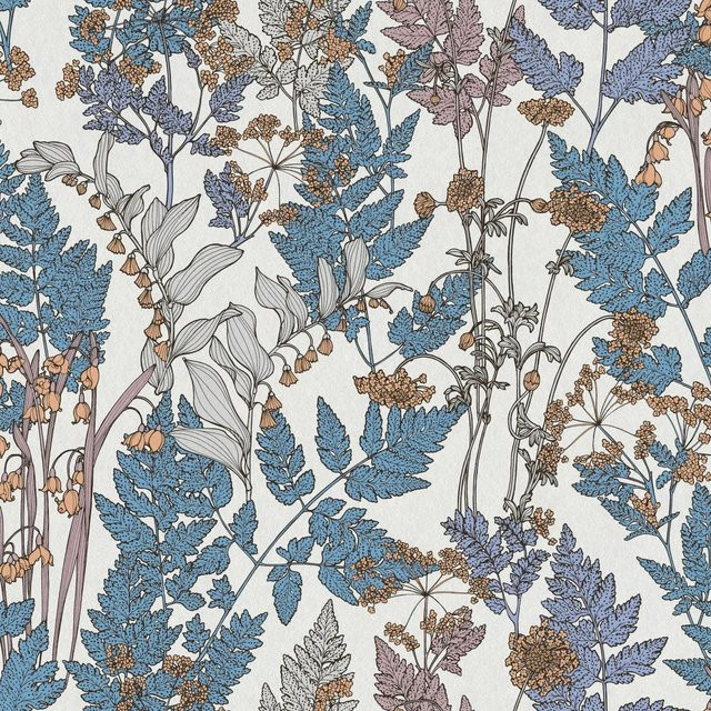 Profhome Blumen Tapete Floral Matt in Blau Creme Beige mit botanischem Muster, Breite: 0,53 m, Länge: 10,05 m - Bild 1