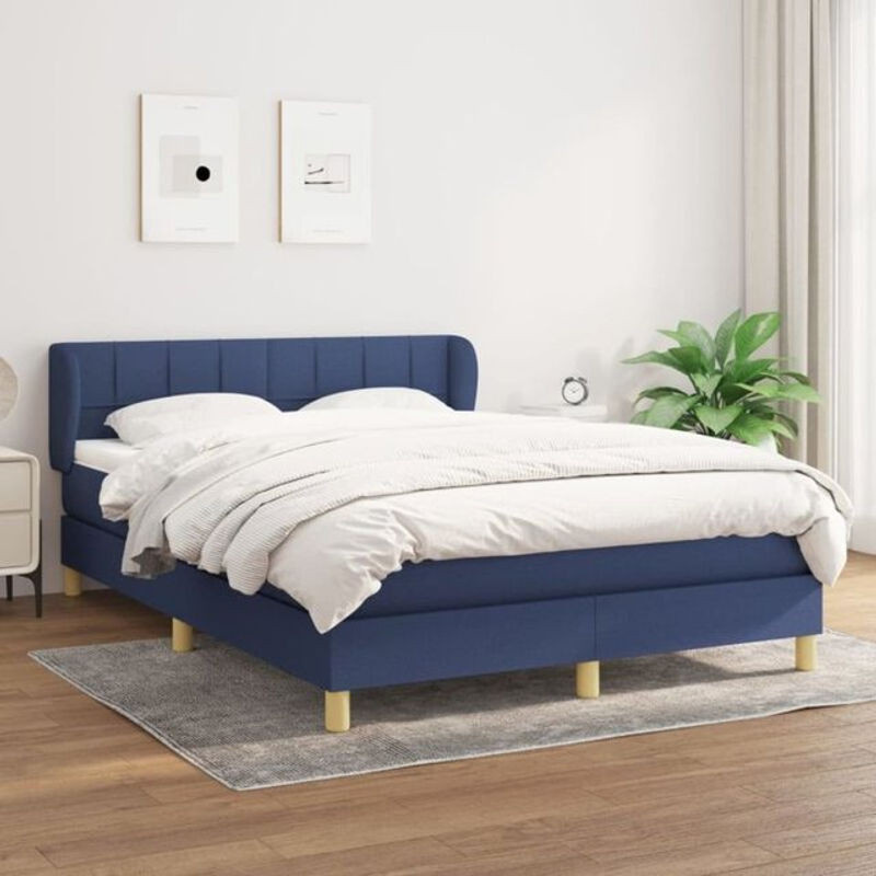 Vidaxl Boxspringbett mit Matratze aus Stoff in Blau, B/T/H: 140 x 190 cm - Bild 1
