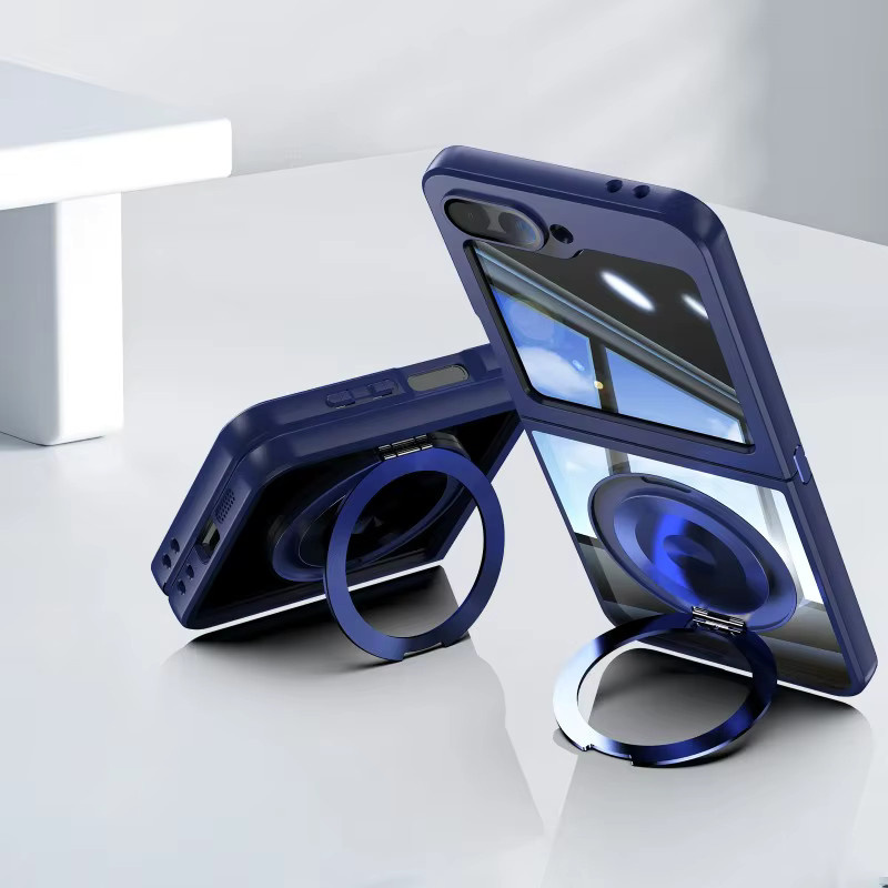 Magnetische Samsung Galaxy Z Flip 7FE 6 5 4 3 Handyhülle mit transparentem Gehäuse, mattfarbenem Rahmen in Blau und drehbarem Ringständer für optimalen Schutz - Bild 2