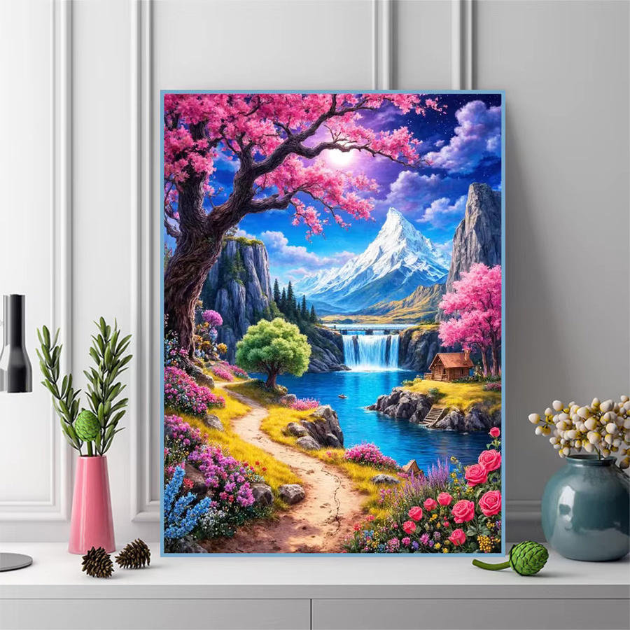Momoart DIY Fluss-Diamant-Stickerei Berglandschaft Gemälde mit Runddiamanten in Multicolour, B/H: 30 x 20 cm - Bild 3