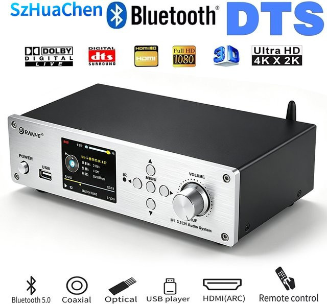 SzHuaChen DSD DTS AC3 Decoder 5.1CH Audio DAC mit Bluetooth 5.0, HDMI, USB, Glasfaser und Koaxial SPDIF in Schwarz - Bild 1