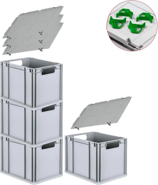 PROREGAL Spar Set 4x Eurobox Nextgen Economy mit Auflagedeckel und Schiebeschnappverschlüssen in Grün, H: 32 cm, B: 30 cm, T: 40 cm - Bild 1