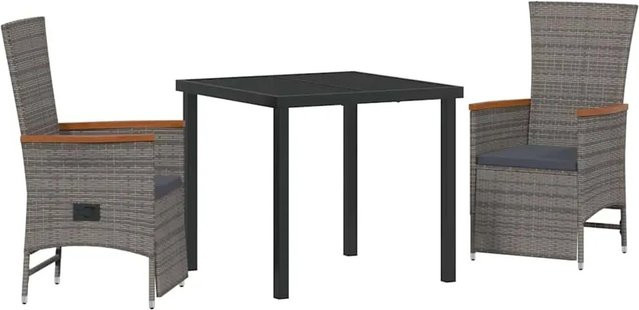 vidaXL Garten Essgruppe 3-teilig aus Poly-Rattan und Akazienholz in Grau mit Kissen - Bild 1