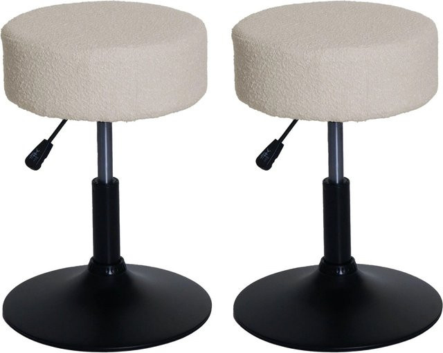 2er-Set MCW Sitzhocker C22 höhenverstellbar und drehbar aus Stoff Bouclé in Creme-Weiß, Durchmesser: 37 cm - Bild 2
