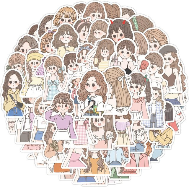 60 Stück Dekorative Aufkleber mit Modischen Charakteren für Mädchen von BulingBulingStickers in Multicolour für Scrapbooking und Notizbücher - Bild 1