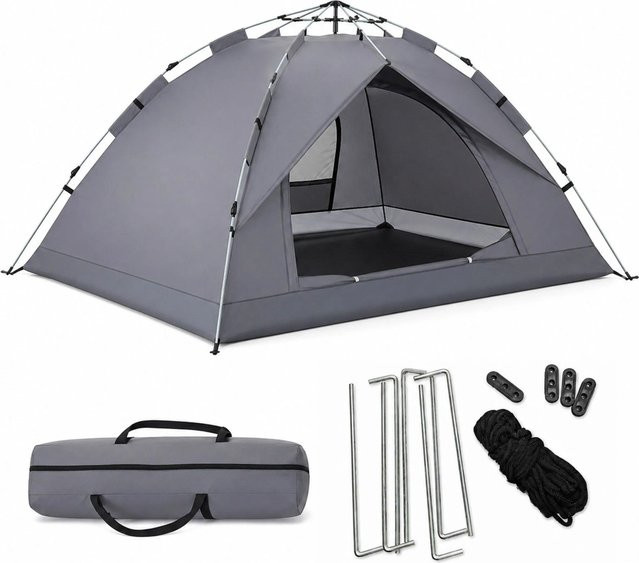 Relaxdays Campingzelt aus Polyester in Grau Silber Schwarz mit Moskitonetz und UV-Schutz, B/T/H: 135 x 200 x 200 cm - Bild 1