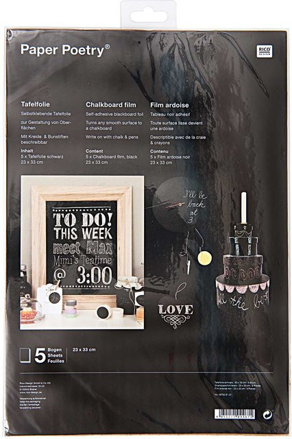 Rico Design Paper Poetry Tafelfolie schwarz, 5 Bogen, Breite: 23 cm, Höhe: 33 cm - Bild 1