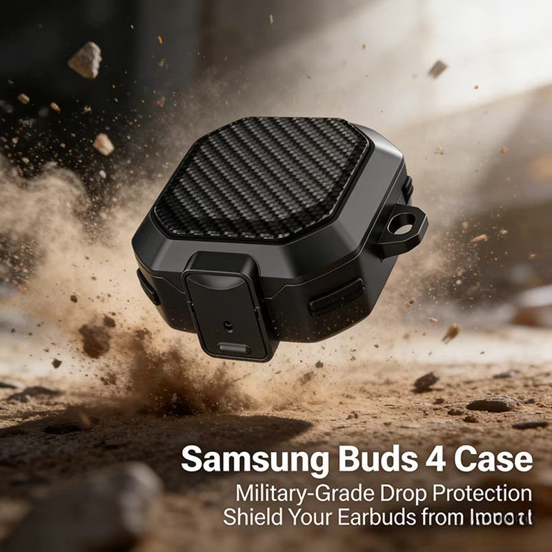 Stoßfeste Kohlefaser-Schutzhülle für Samsung Galaxy Buds 4/4 Pro mit Schalterverschluss in Schwarz und Grün - Bild 4
