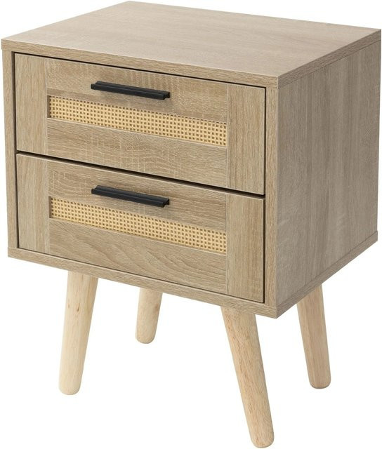 ML-Design Nachttisch mit 2 Schubladen in Eiche Optik und Rattan-Design, B/T/H: 40 x 50,5 x 30 cm - Bild 1