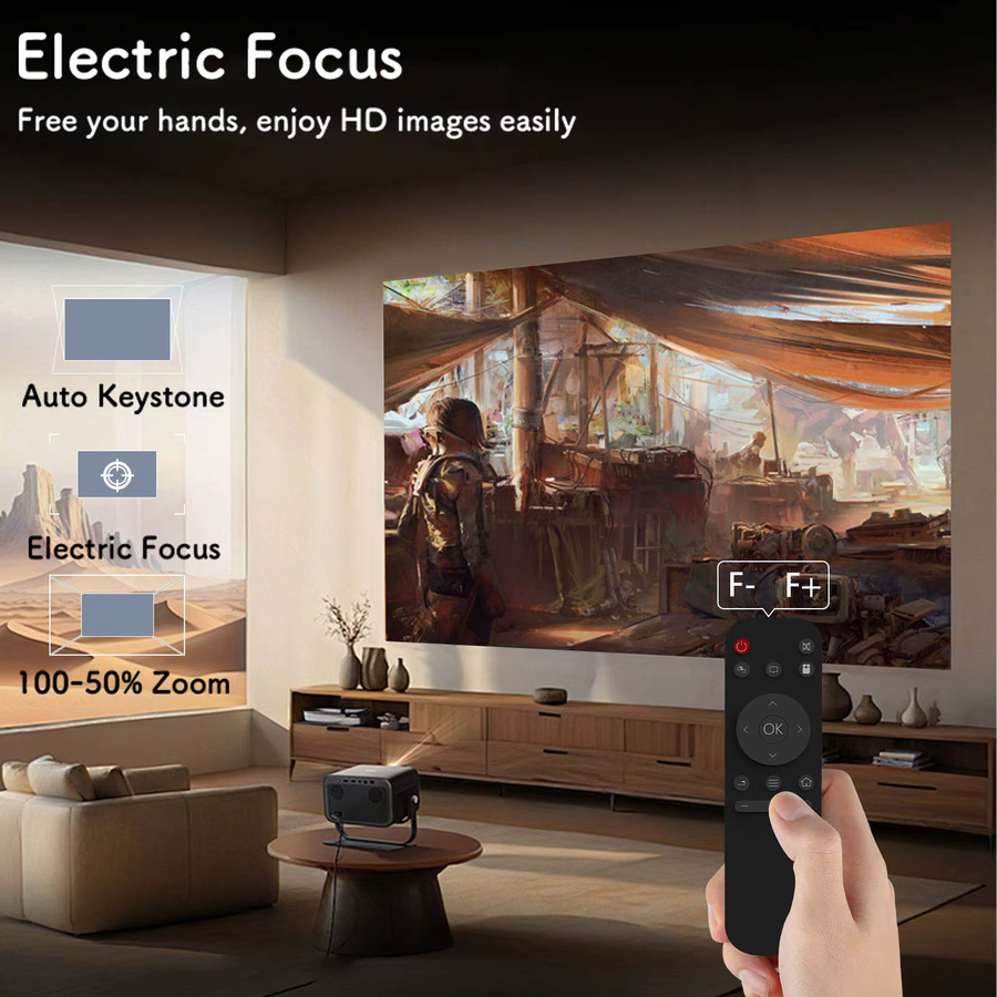 XBJ Mini 4K Projektor Wandprojektor in Grau mit WLAN, Bluetooth, HDMI und digitalem Keystone - Bild 3