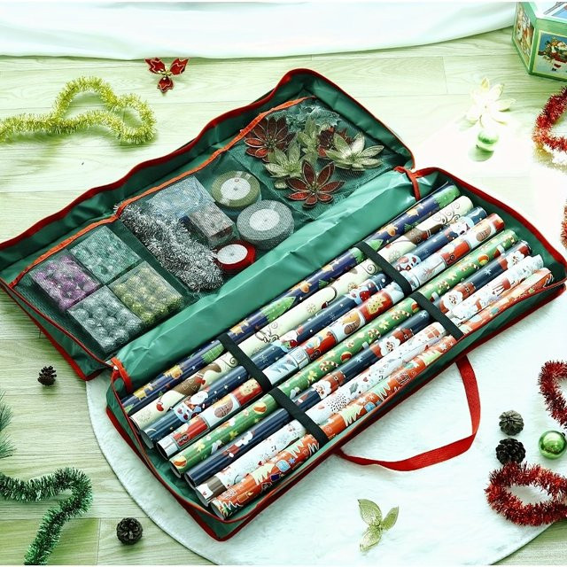 Weihnachts-Geschenkpapier-Aufbewahrungstasche in Rot als Organizer für Geschenkpapier, Schleifen und Bänder - Bild 1
