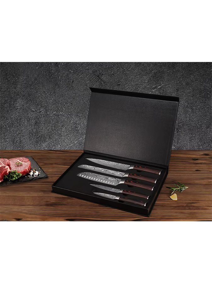 Sunnecko Kochmesser-Set aus Edelstahl mit Damastmuster für Fleisch und Gemüse - Bild 4