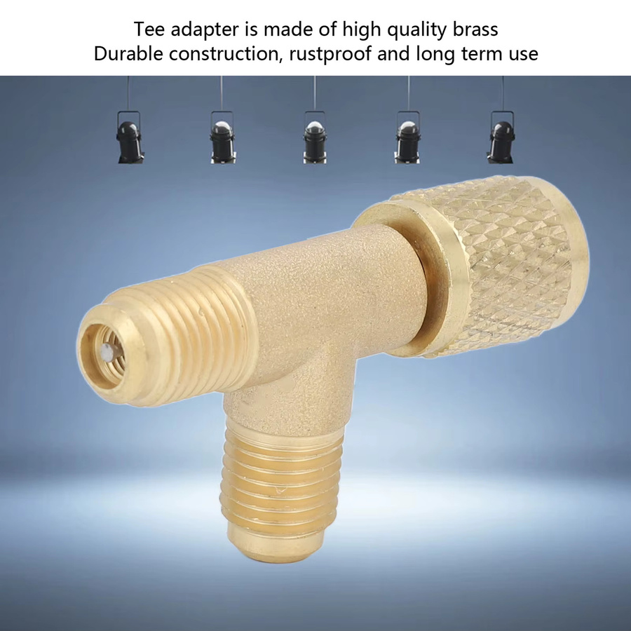 DOACT Messing-T-Adapter mit Ventilkern und Schnellkupplung in Gold, 1/4 Zoll SAE Hochleistungs-Kühlungsanschluss für R22 R12 R134a - Bild 2
