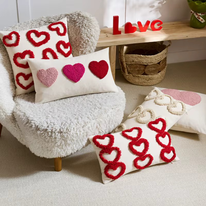 Inyahome Kissenbezüge mit Herz-Design für Valentinstag in Pink und Weiß - Bild 2